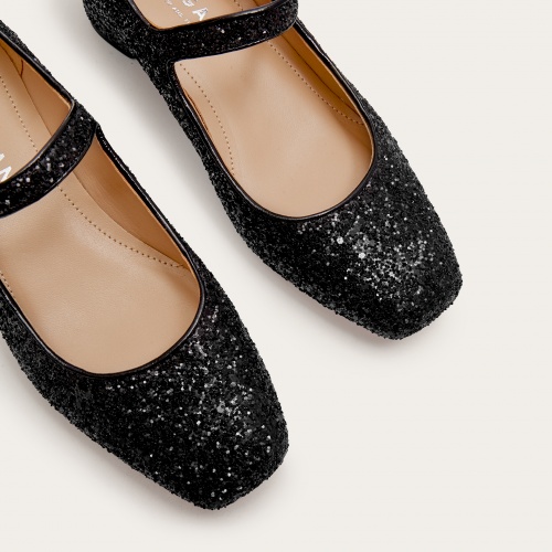 Dora Low Heels, black glitter OUTLET | Balagan Studio