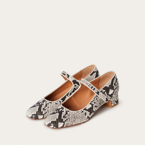 Dora Low Heels, off white python pattern | Balagan Studio