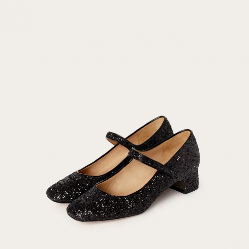 Dora Low Heels, black glitter OUTLET | Balagan Studio