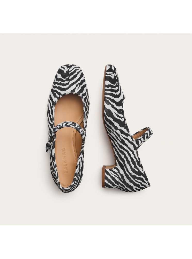 Dora czółenka na niskim obcasie, zebra welur | Balagan Studio