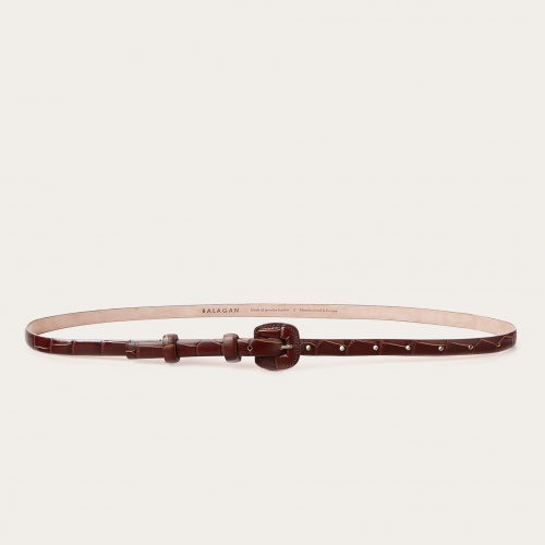Thin belt with a coated buckle, brown croce pattern | Balagan Studio