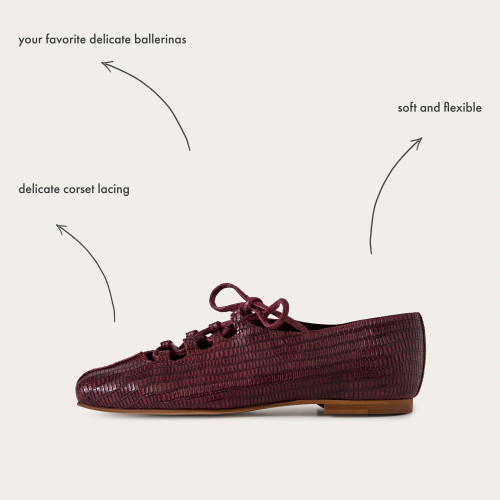 Roma Ballerina, burgundy lizard | Balagan Studio