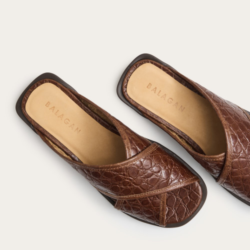Axel Slides, brown alligator pattern | Balagan Studio