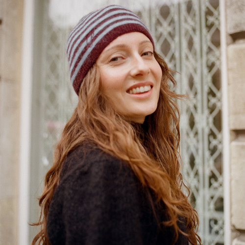 Limba Beanie, burgundy&blue stripes | Balagan Studio