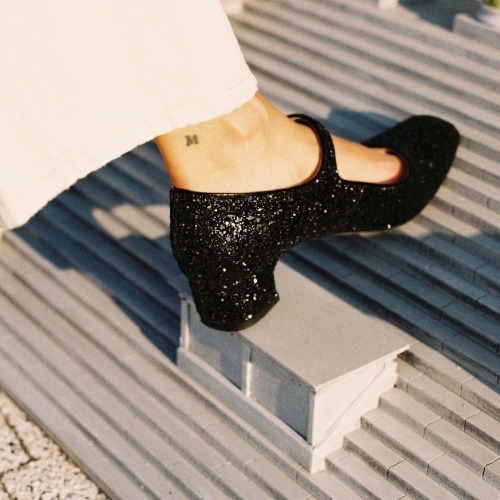 Dora Low Heels, black glitter | Balagan Studio